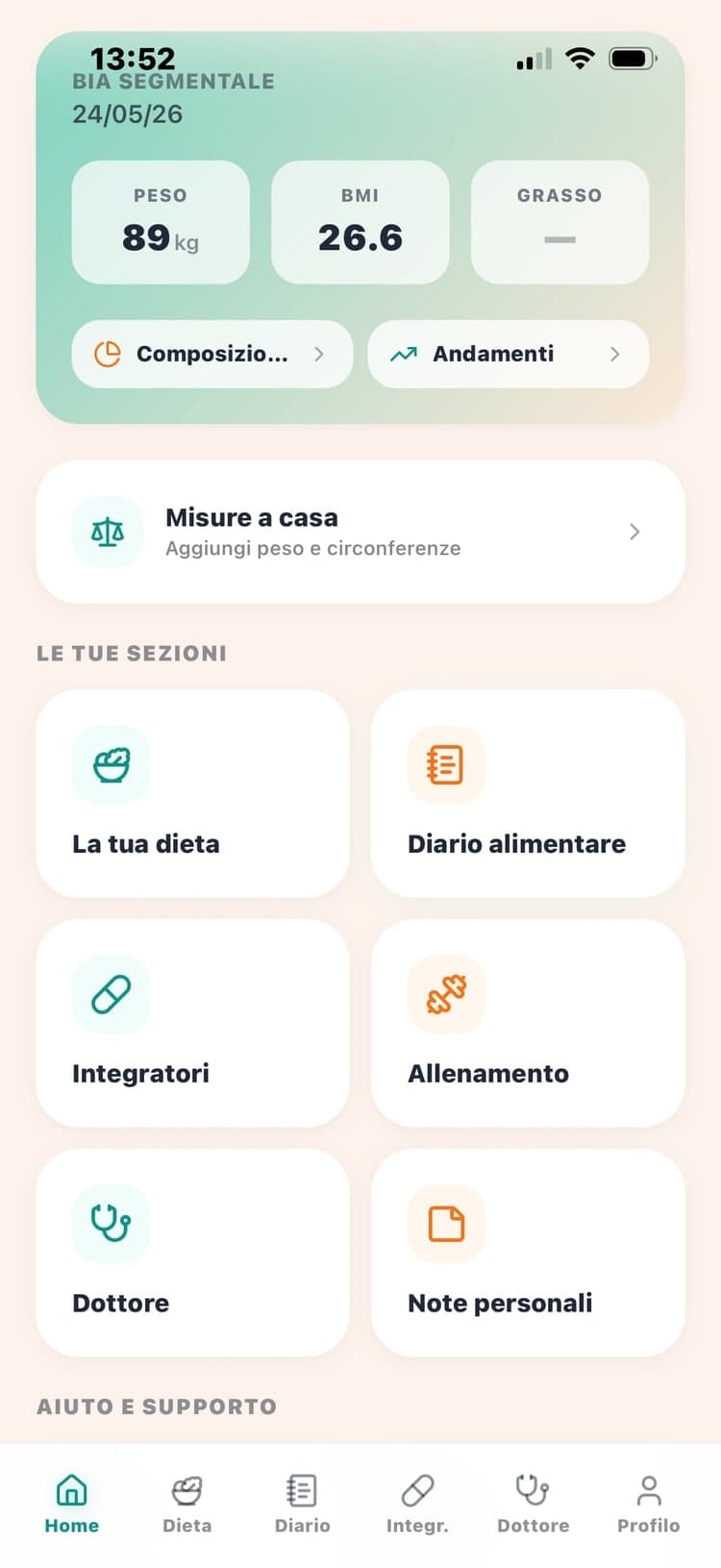 MyDiet dashboard principale